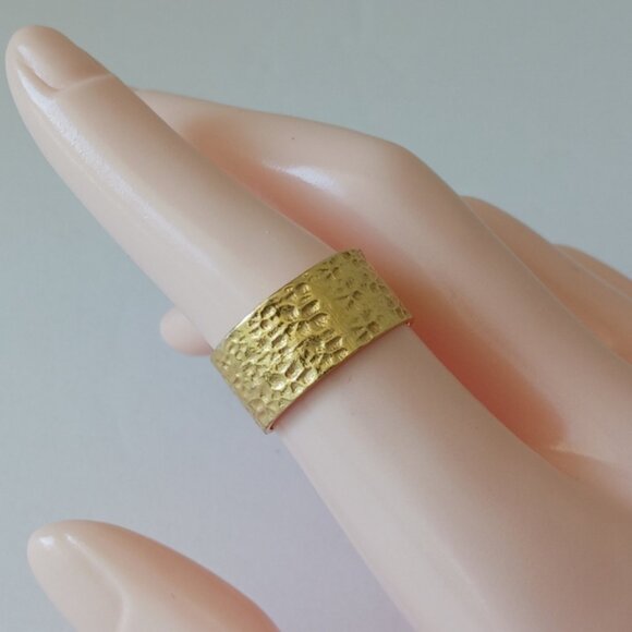 YS India Textured Gold Plated Sterling Siver 925 Hammered Wide Band Ring Sz.8 - Picture 11 of 14